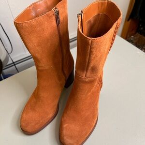 Vince Camuto Mid-Shaft Suede Boots Zelcinna Warm Caramel Round Toe Women’s 6.5